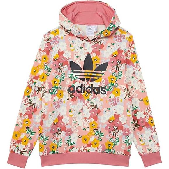 Adidas Girls' Trefoil Floral Flowers All Over Print Her Hoodie Size Medium - Picture 1 of 6